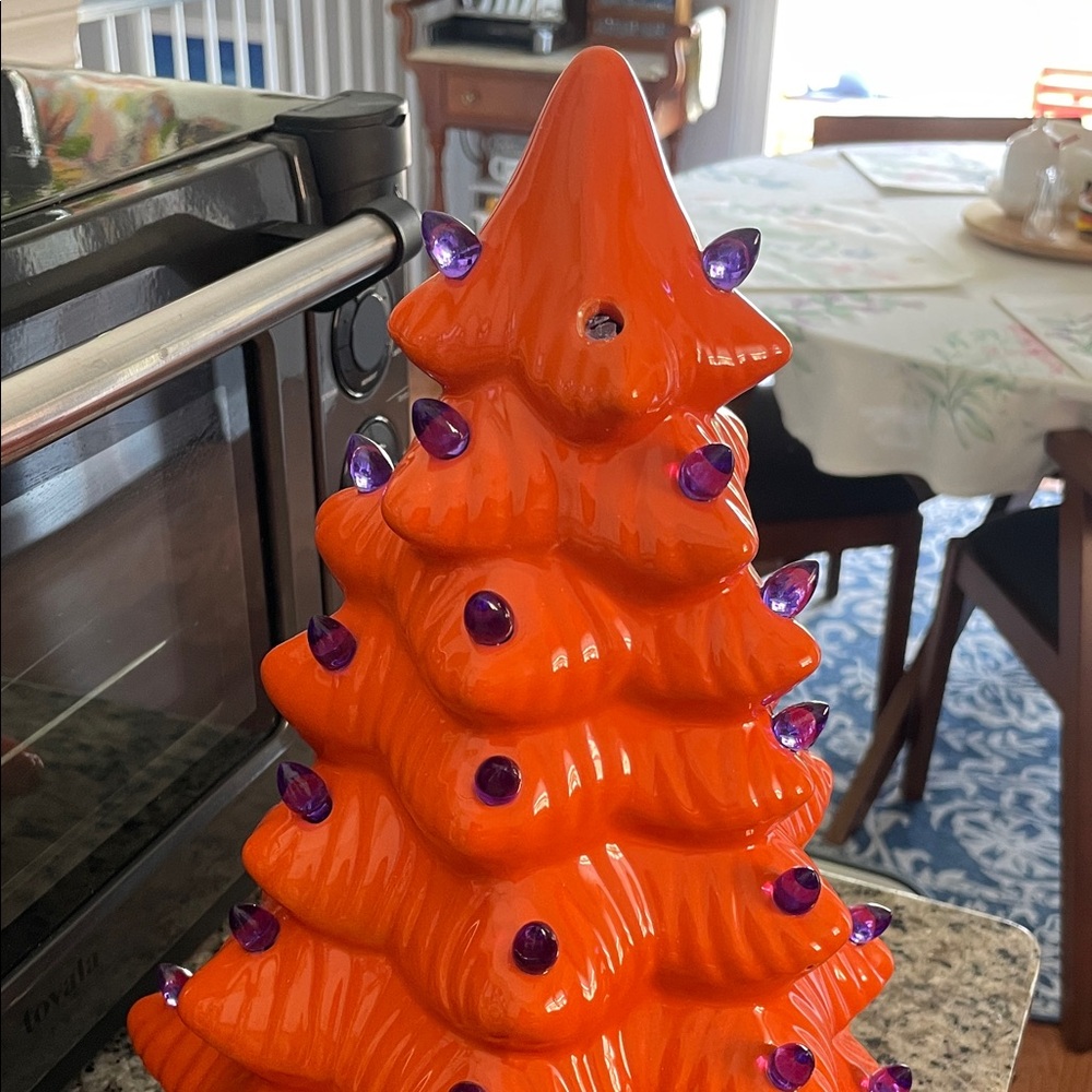 Orange Ceramic Holiday Tree with Purple Accents